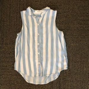 Blue and White Striped Sleevless Blouse